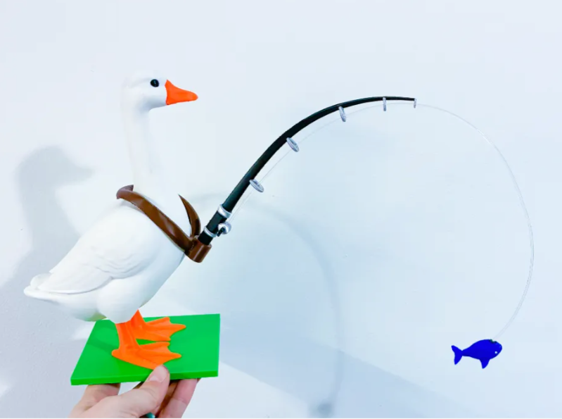 Fishing Pole and Holder - Accessory for 7" Desktop Mini Porch Goose