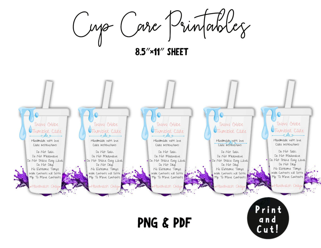 Ready to Print Snow Globe Tumbler Cup Care Card Instructions PNG, Sticker, Lava, Libbey, Tall Skinny, Mug, Libbey Glass, Stainless Steel
