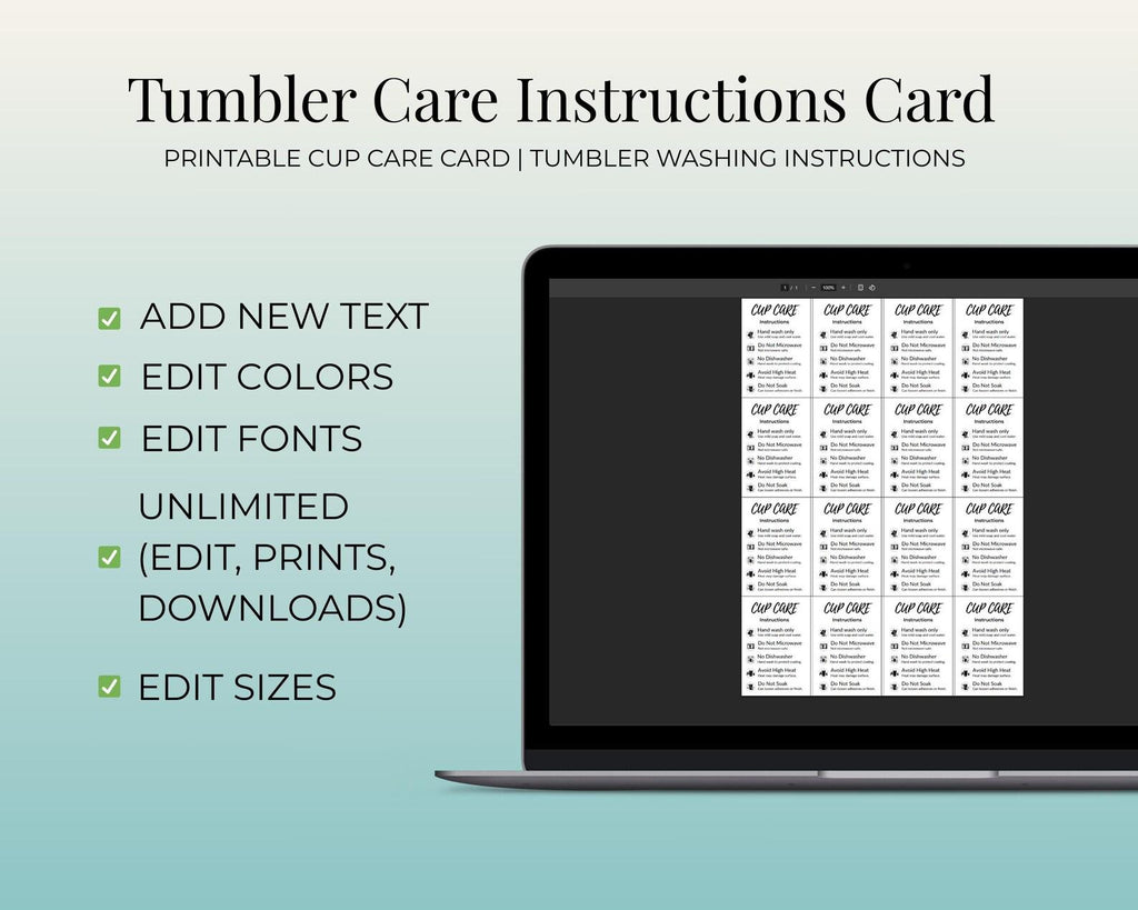 Ready to Print Snow Globe Tumbler Cup Care Card Instructions PNG, Sticker, Lava, Libbey, Tall Skinny, Mug, Libbey Glass, Stainless Steel