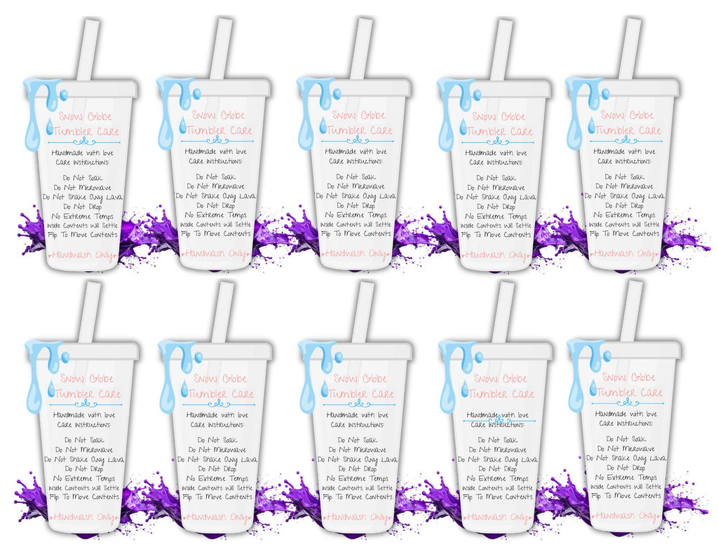 Ready to Print Snow Globe Tumbler Cup Care Card Instructions PNG, Sticker, Lava, Libbey, Tall Skinny, Mug, Libbey Glass, Stainless Steel