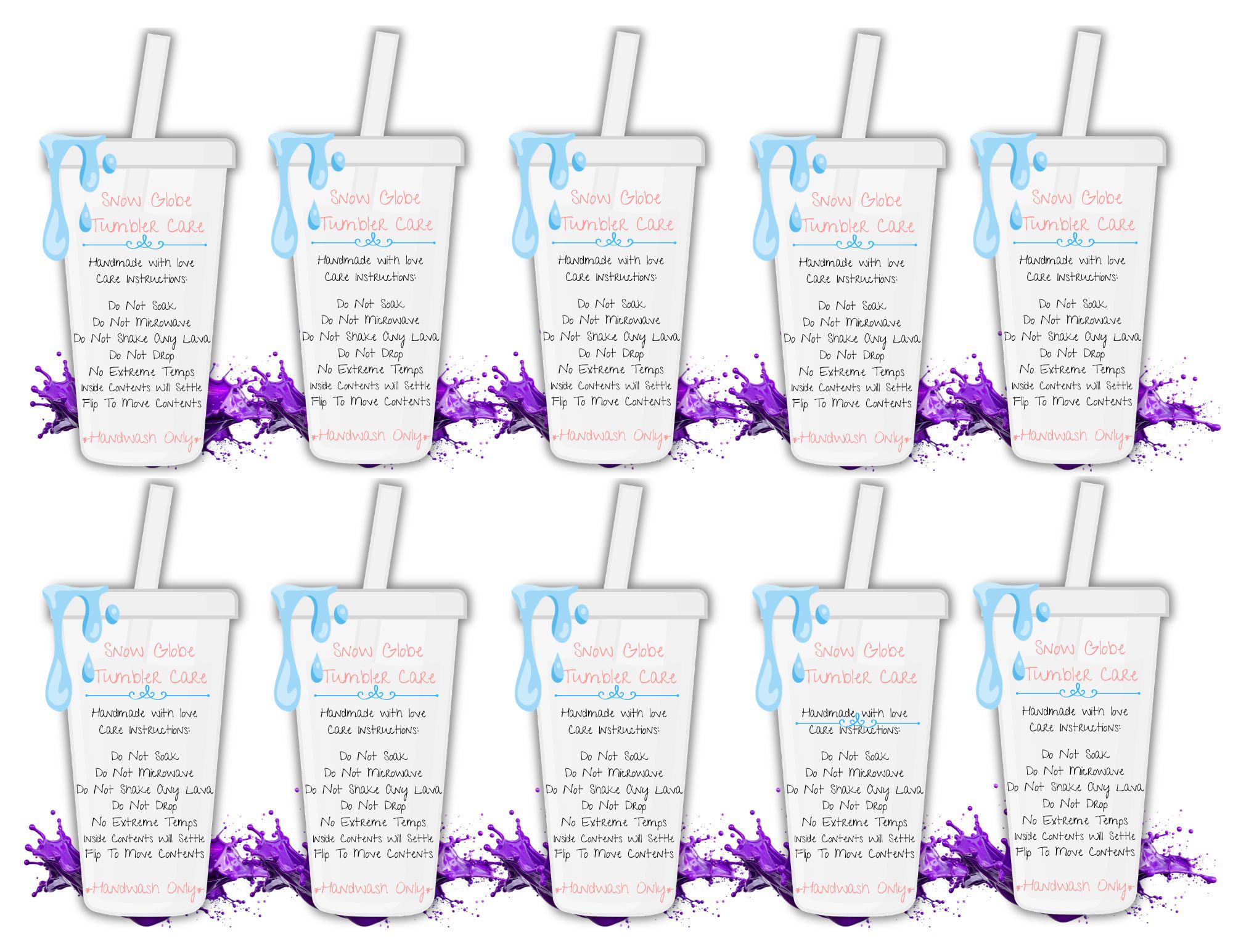 Ready to Print Snow Globe Tumbler Cup Care Card Instructions PNG, Sticker, Lava, Libbey, Tall Skinny, Mug, Libbey Glass, Stainless Steel